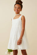 Girls Textured Square Neck Ruffle Tiered Dress