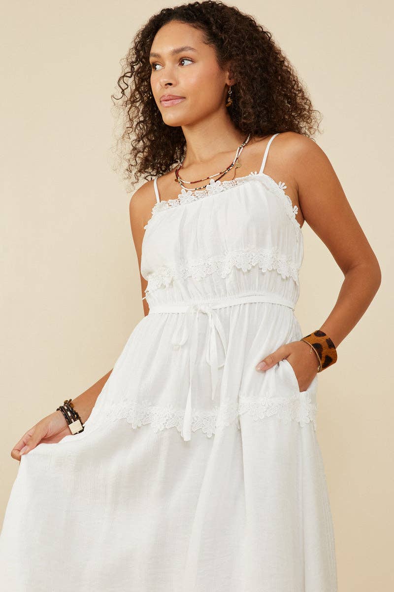 Womens Lace Trimmed Textured Tank Dress
