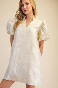 Ruffle V-Neck Puff Sleeve Mini Dress