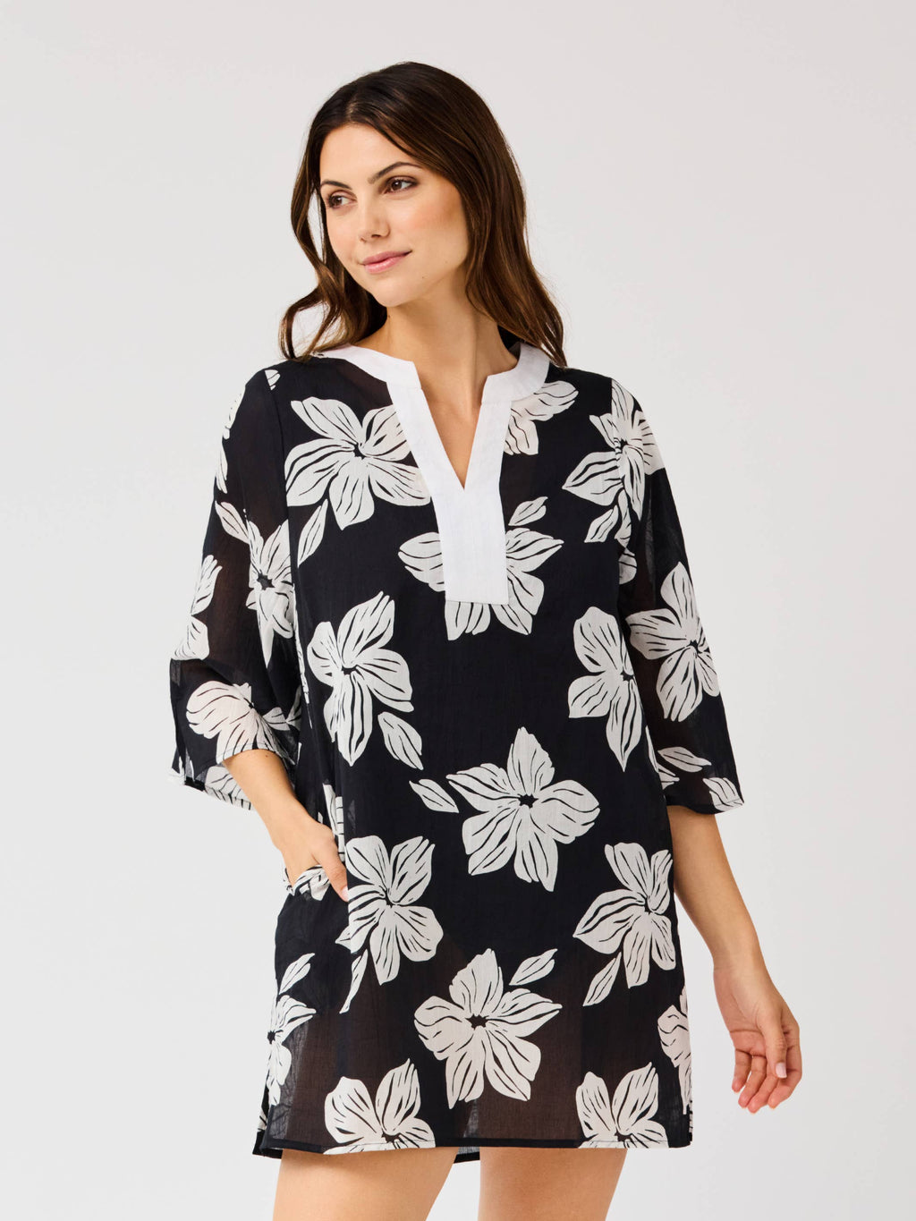 Mary Square - Elizabeth Beach Dress | Lagoon Bloom Black