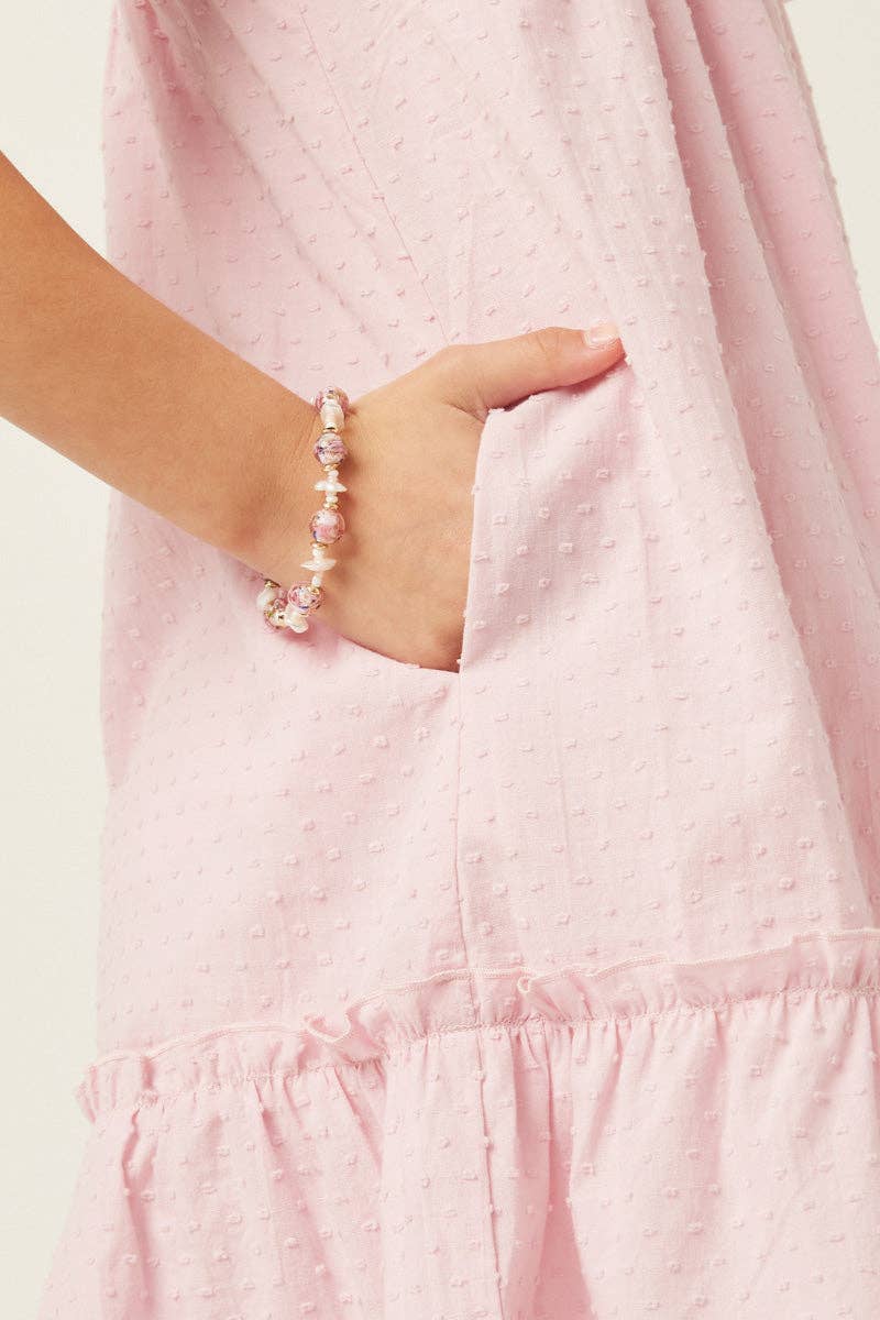 Girls Swiss Dot Ruffled Seamed Ruffle Shoulder Dress