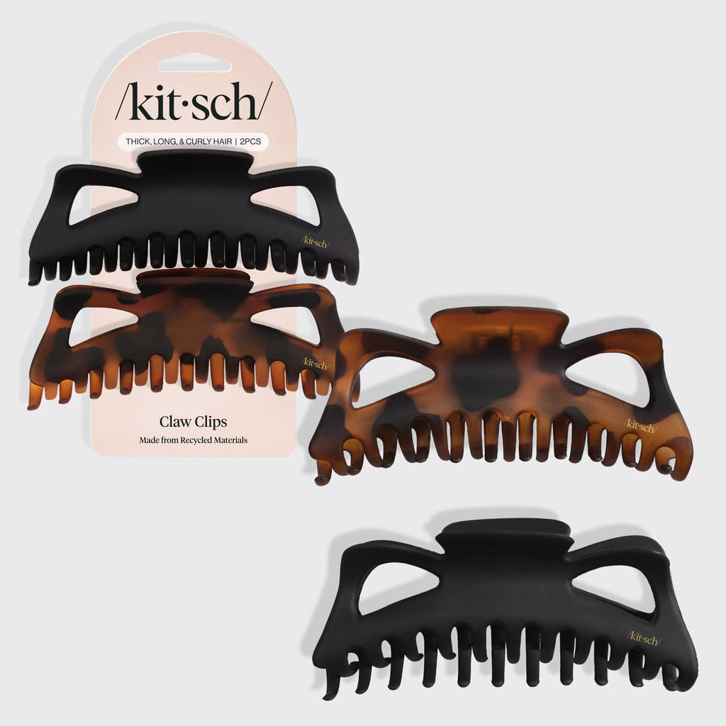 KITSCH - Recycled Plastic Jumbo Classic Claw Clips 2pc - Black & Tort