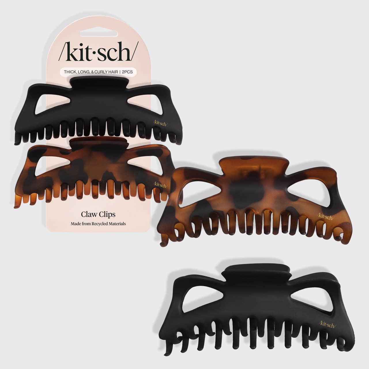 KITSCH - Recycled Plastic Jumbo Classic Claw Clips 2pc - Black & Tort