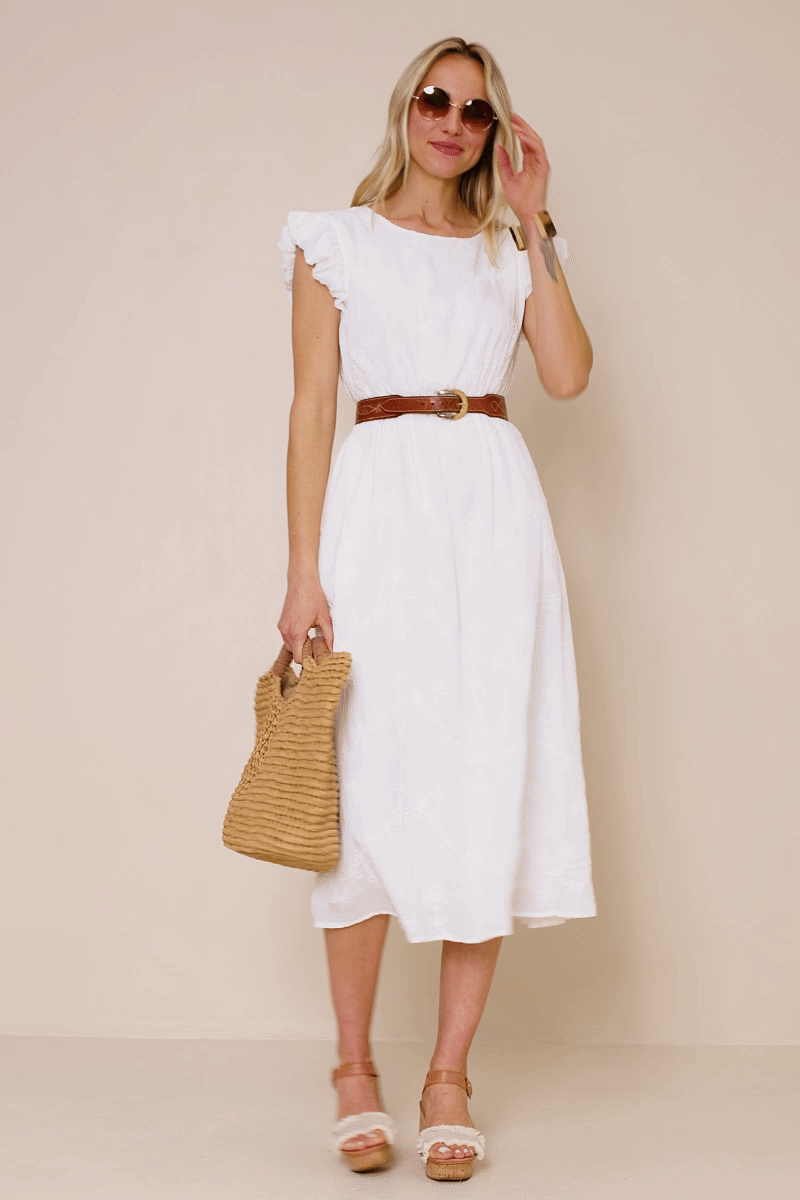 Womens Flocked Floral Bubble Sleeve Dress