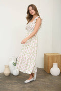 Blu Pepper - FLORAL TILE PATTERN SMOCKED SLEEVELESS MIDI DRESS