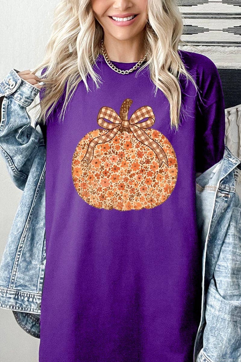 COLORBEAR - Floral Fall Pumpkin Graphic Heavy Cotton Tee