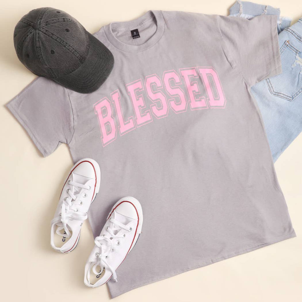 Fashion City - BLESSED Varsity-Style Heavy Cotton Graphic T-Shirt