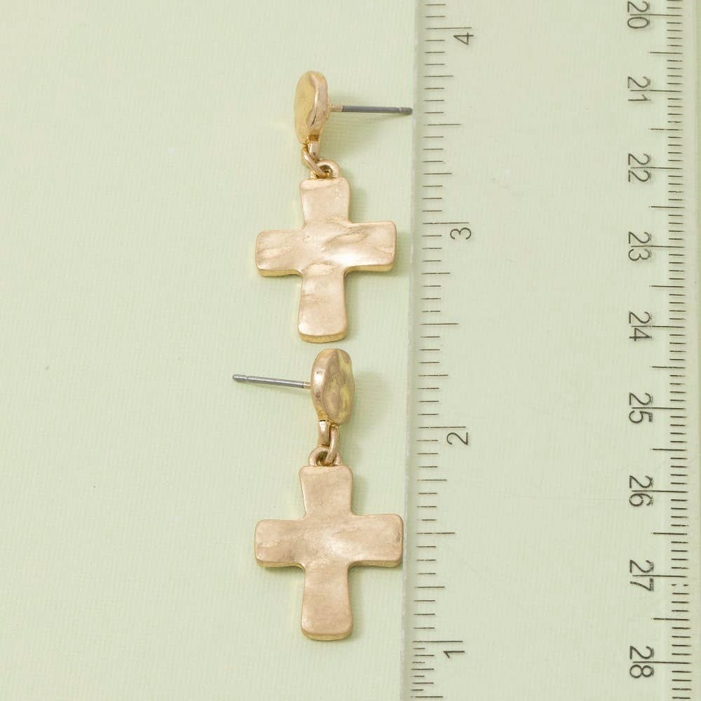 Vintage Metallic Cross Stud Dangle Earrings