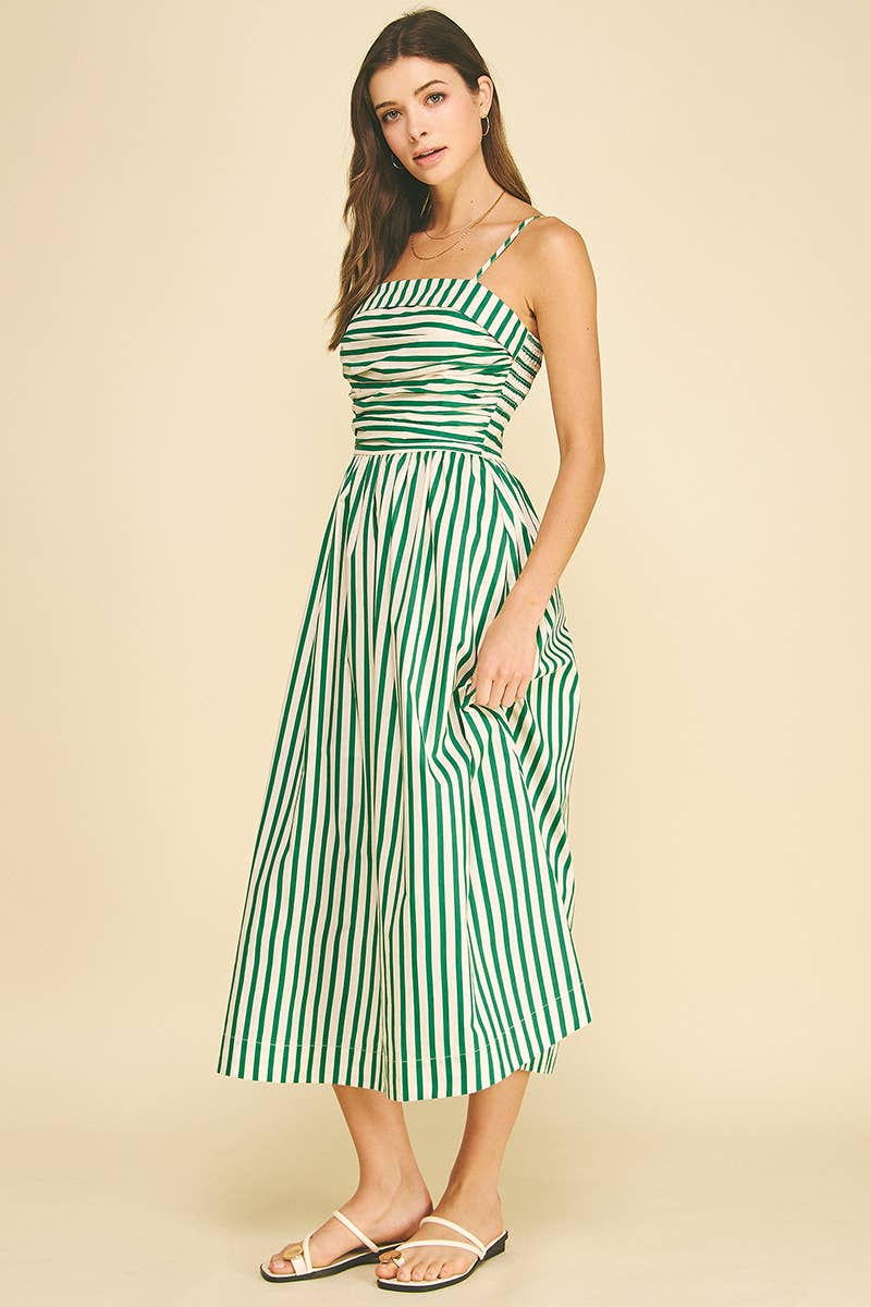 PINCH - STRIPED RUCHED DETAIL MIDI DRESS - 6201DA