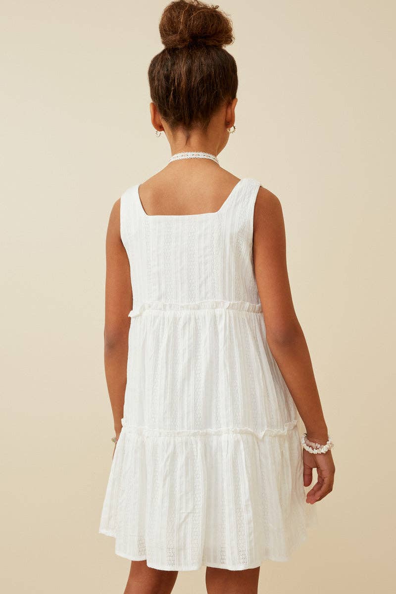 Girls Textured Square Neck Ruffle Tiered Dress
