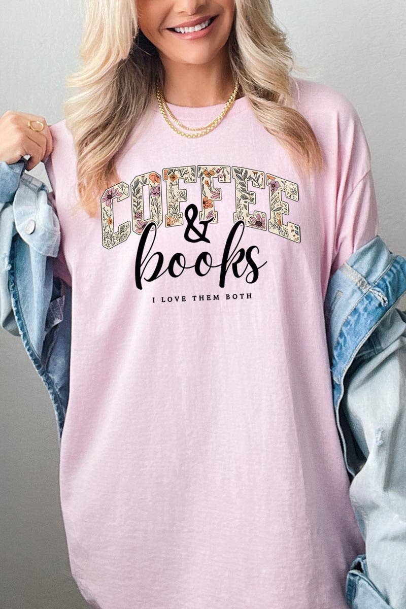 COLORBEAR - Coffee & Books Floral Graphic Heavy Cotton Tee