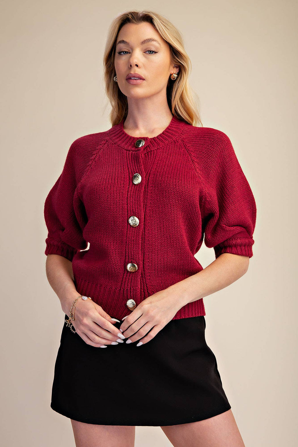 Glam - Puff Sleeve Sweater Cardigan