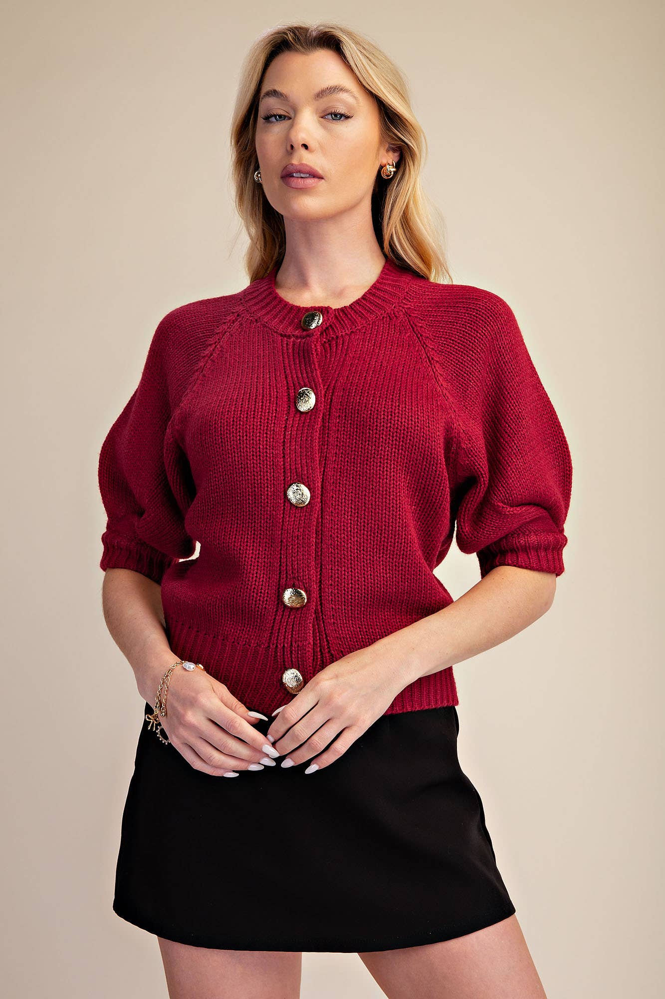 Glam - Puff Sleeve Sweater Cardigan
