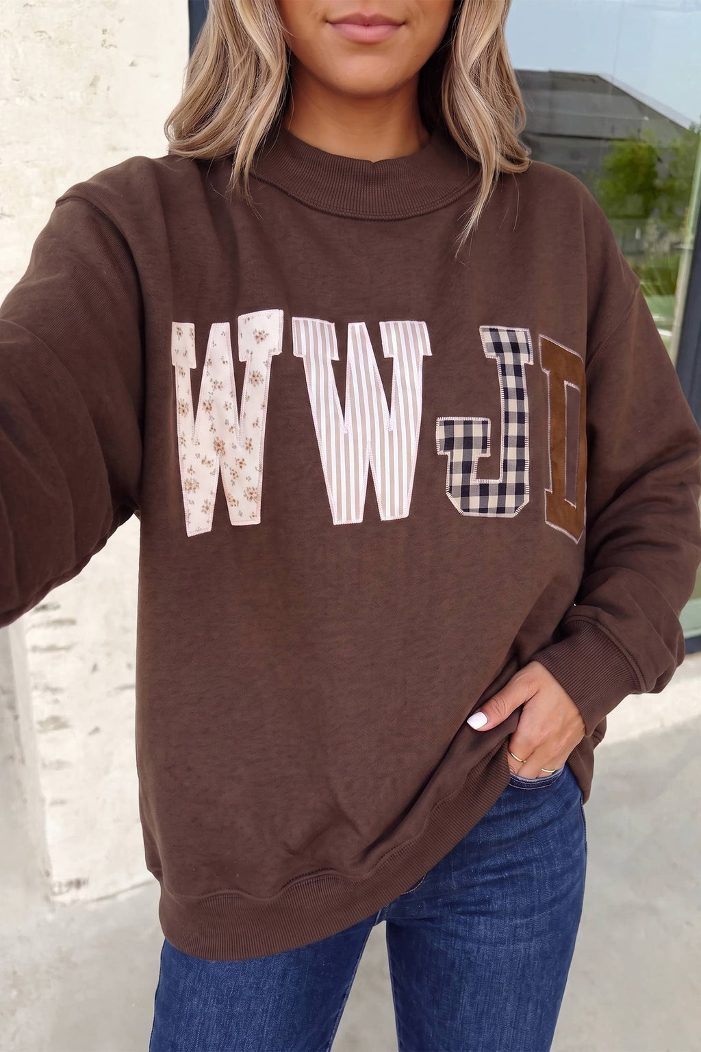 Aapparella - WWJD Embroidered Patch Mock Neck Sweatshirt | S-4X