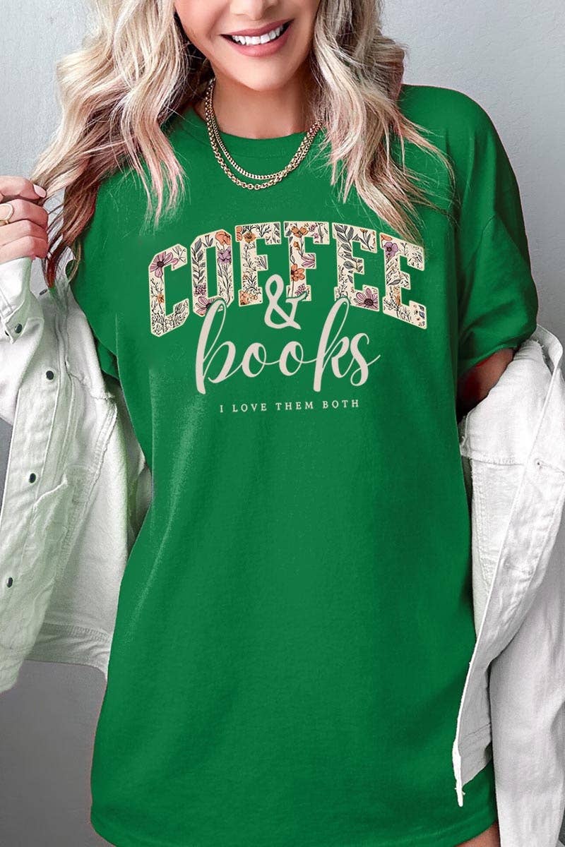 COLORBEAR - Coffee & Books Floral Graphic Heavy Cotton Tee