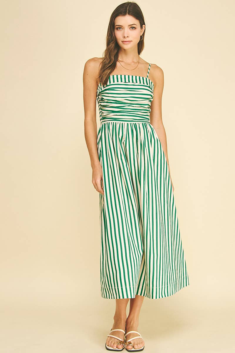 PINCH - STRIPED RUCHED DETAIL MIDI DRESS - 6201DA