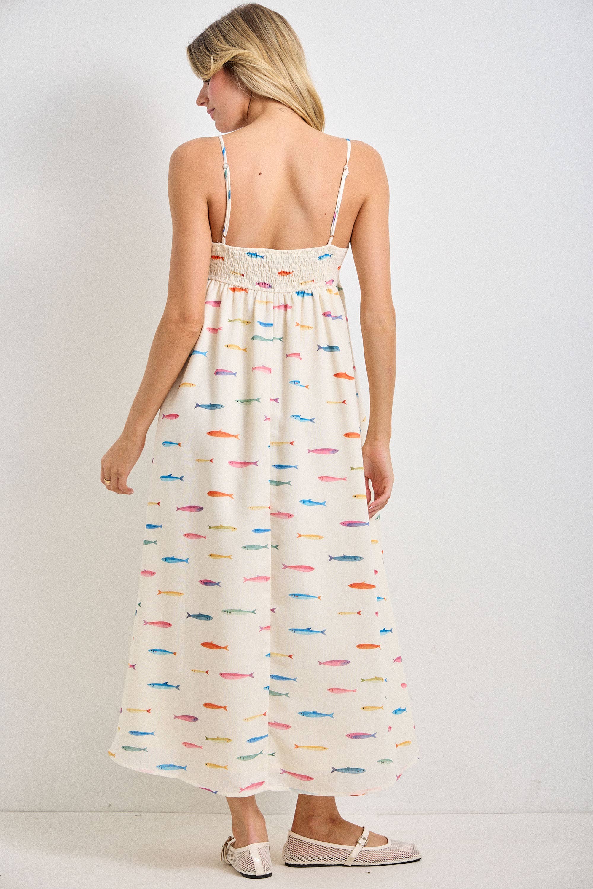Baevely by Wellmade USA - FISH PRINT SLEEVELESS MIDI DRESS