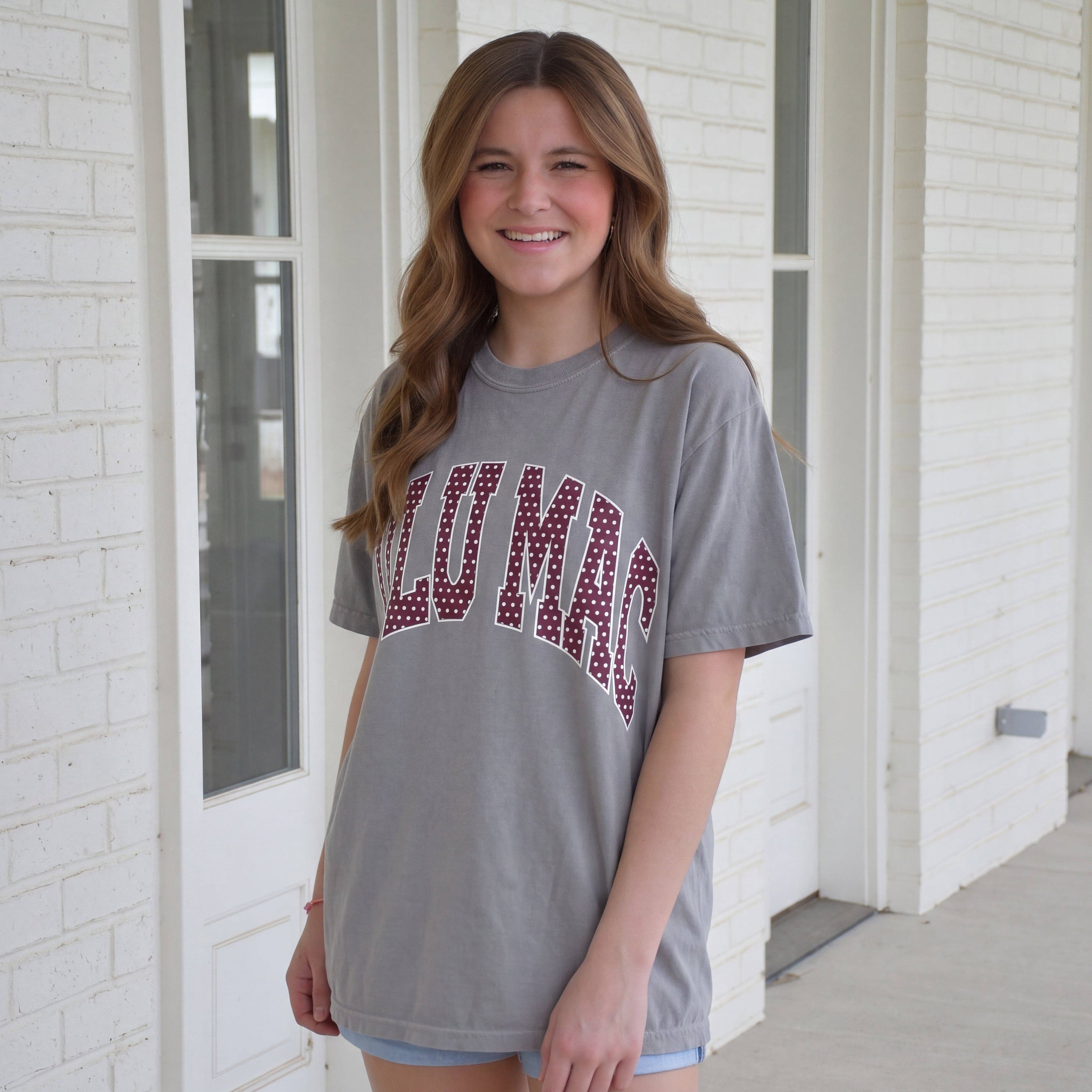 Girlie Girl Originals - LM-TS-1007 Team Maroon/White Polka Dot Adult Granite Comfort Colors Tee
