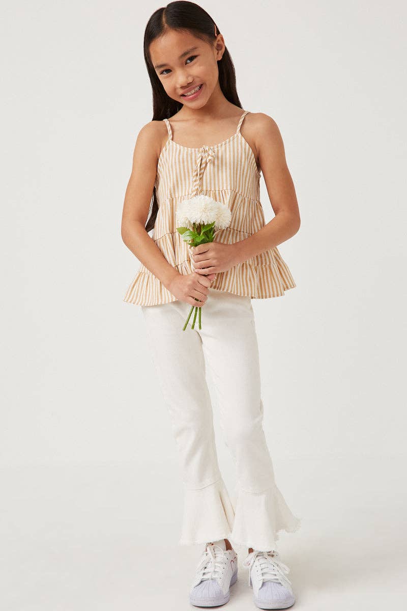 Girls Vertical Stripe Tassel Tie Tiered Tank