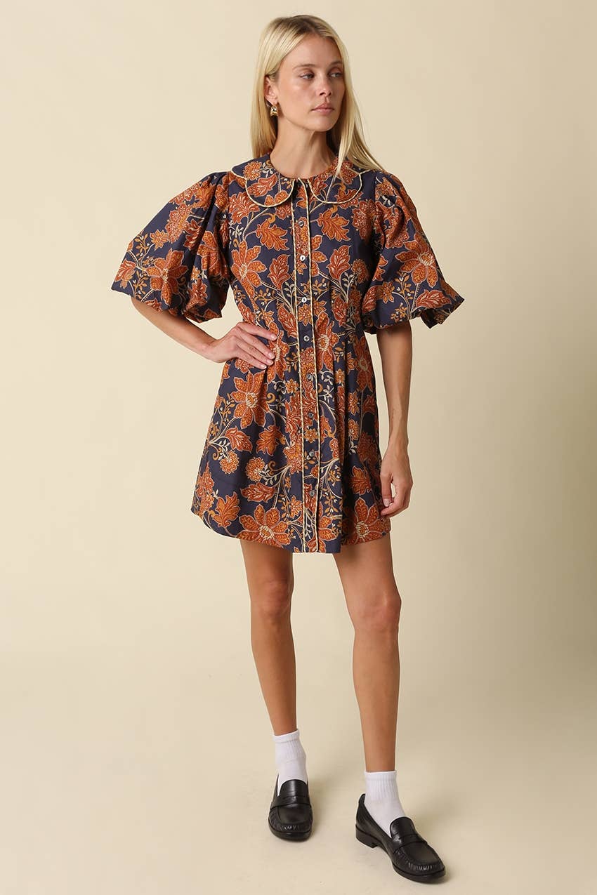 Olivaceous - Eliza Floral Puff Sleeve Mini Dress