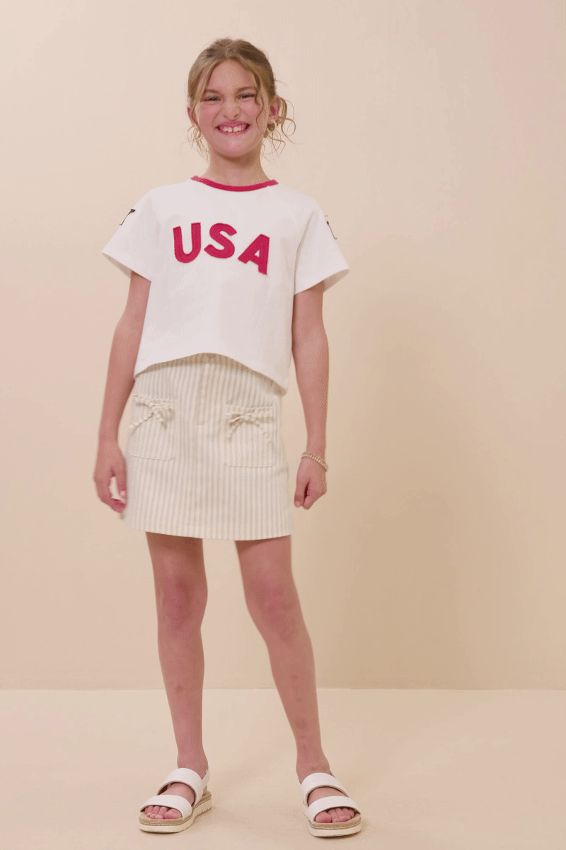 Girls USA And Star Patch Ringer Knit T Shirt