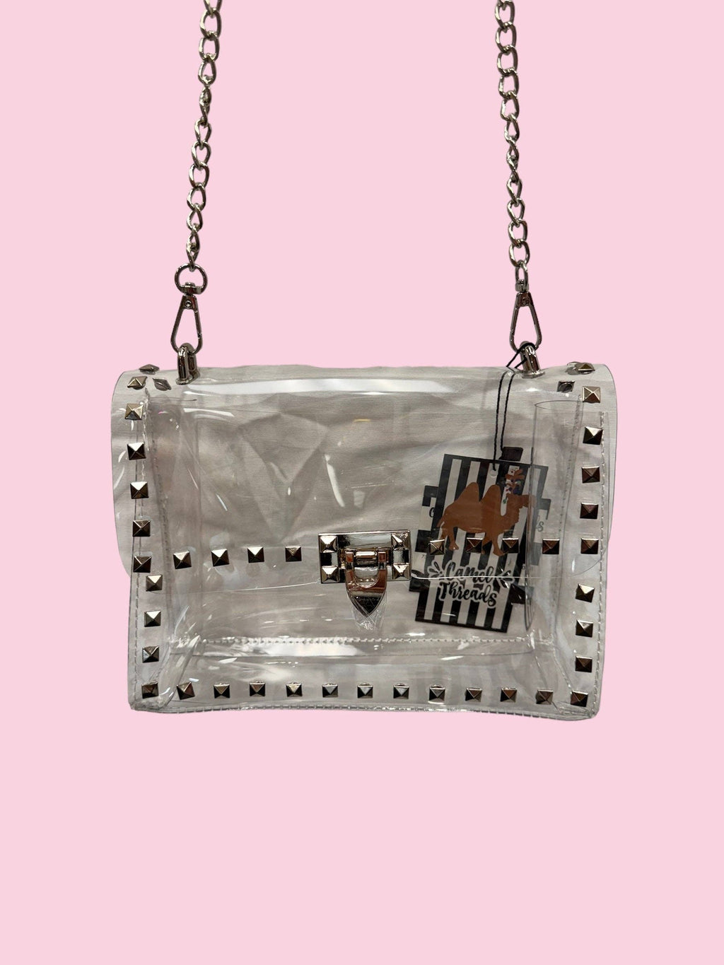 Silver-studded clear crossbody purse