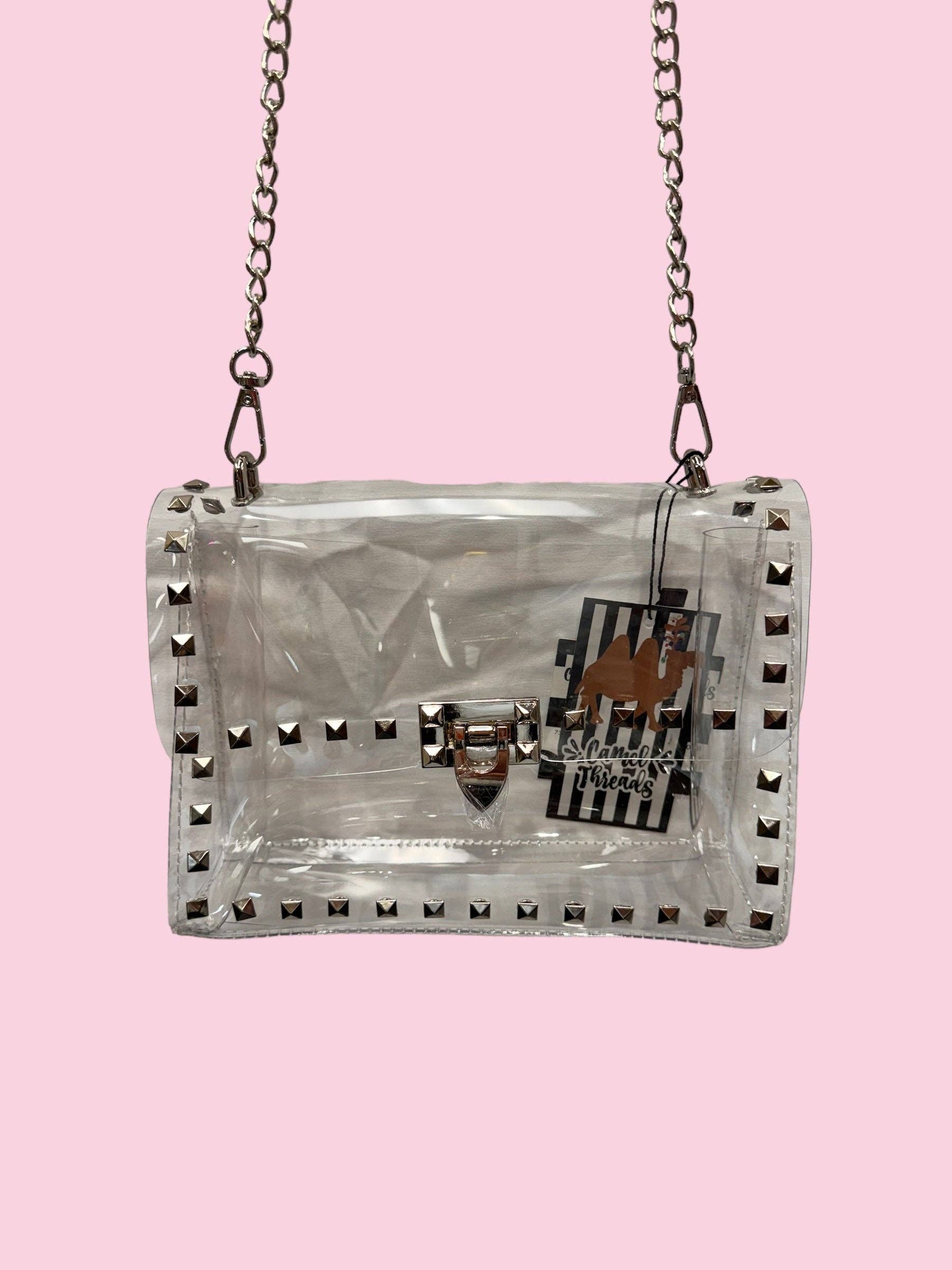 Silver-studded clear crossbody purse