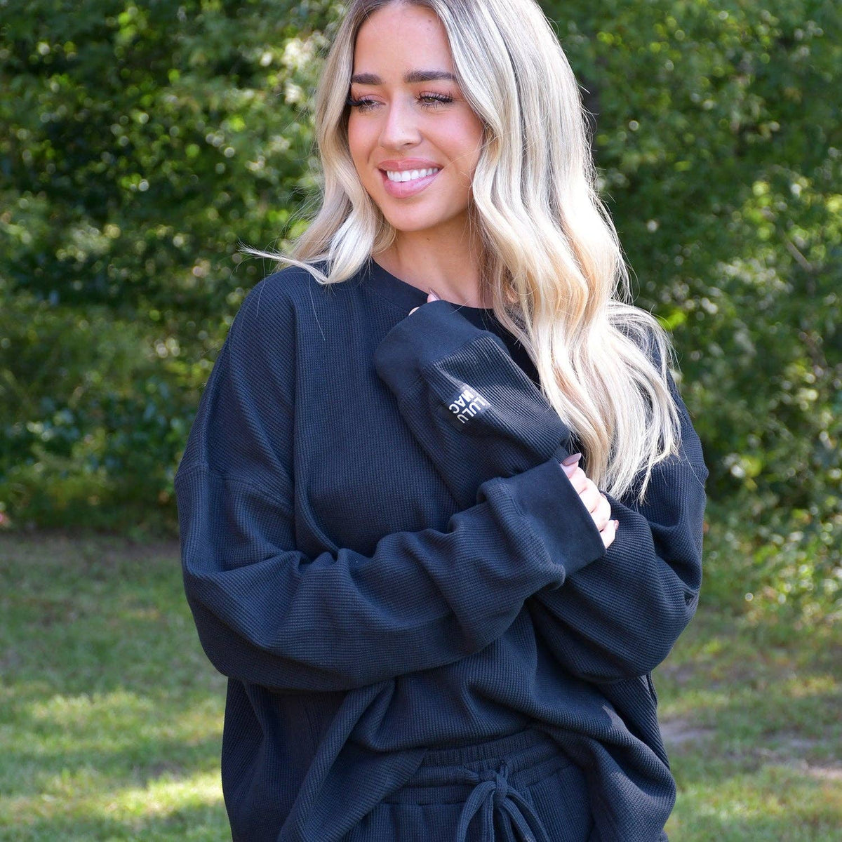 Girlie Girl Originals - LM-WAFFLE LONGSLEEVE TOP-BLACK