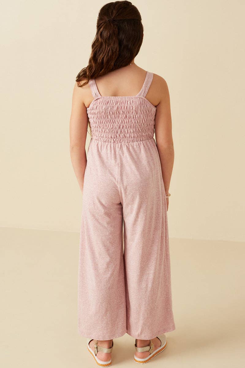 Girls Smocked Strappy Marled Knit Jumpsuit