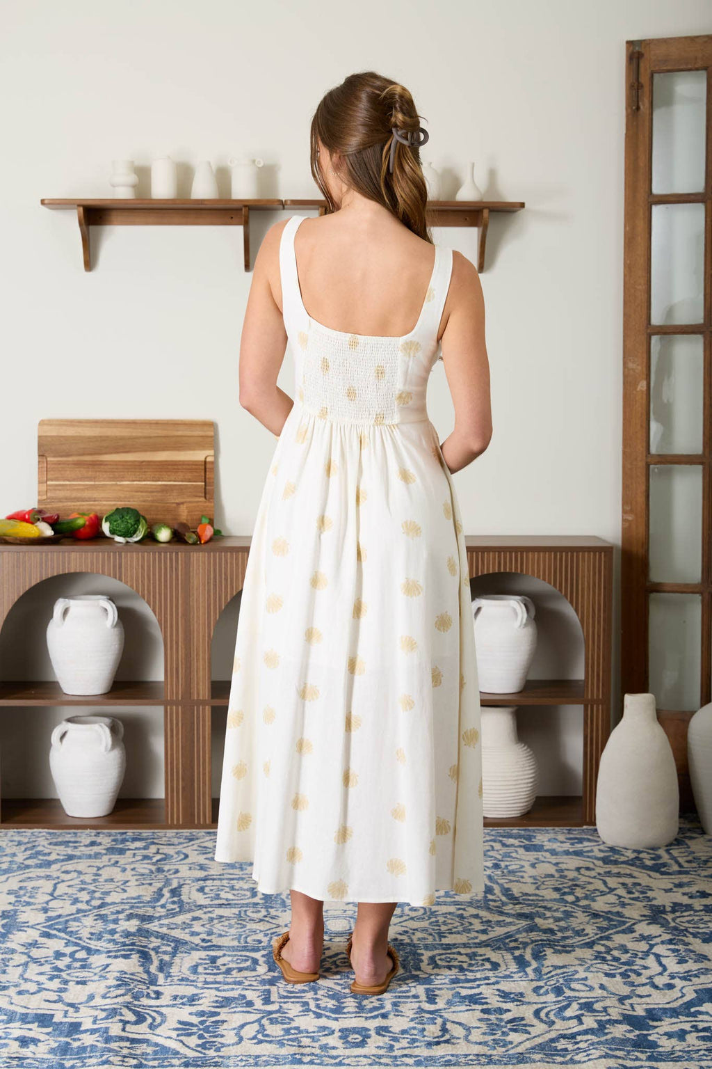 Blu Pepper - SEASHELL PRINT BUTTON DOWN SLEEVELESS MIDI DRESS