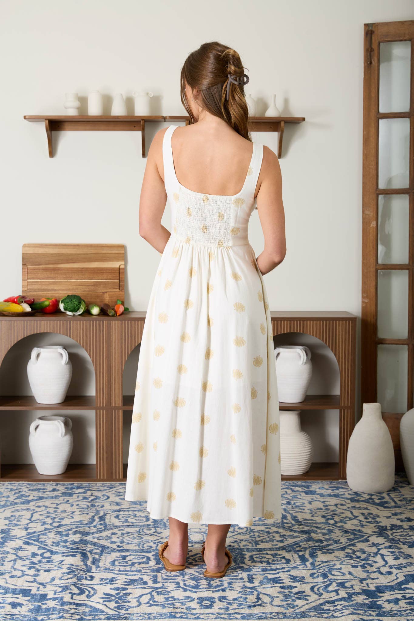 Blu Pepper - SEASHELL PRINT BUTTON DOWN SLEEVELESS MIDI DRESS