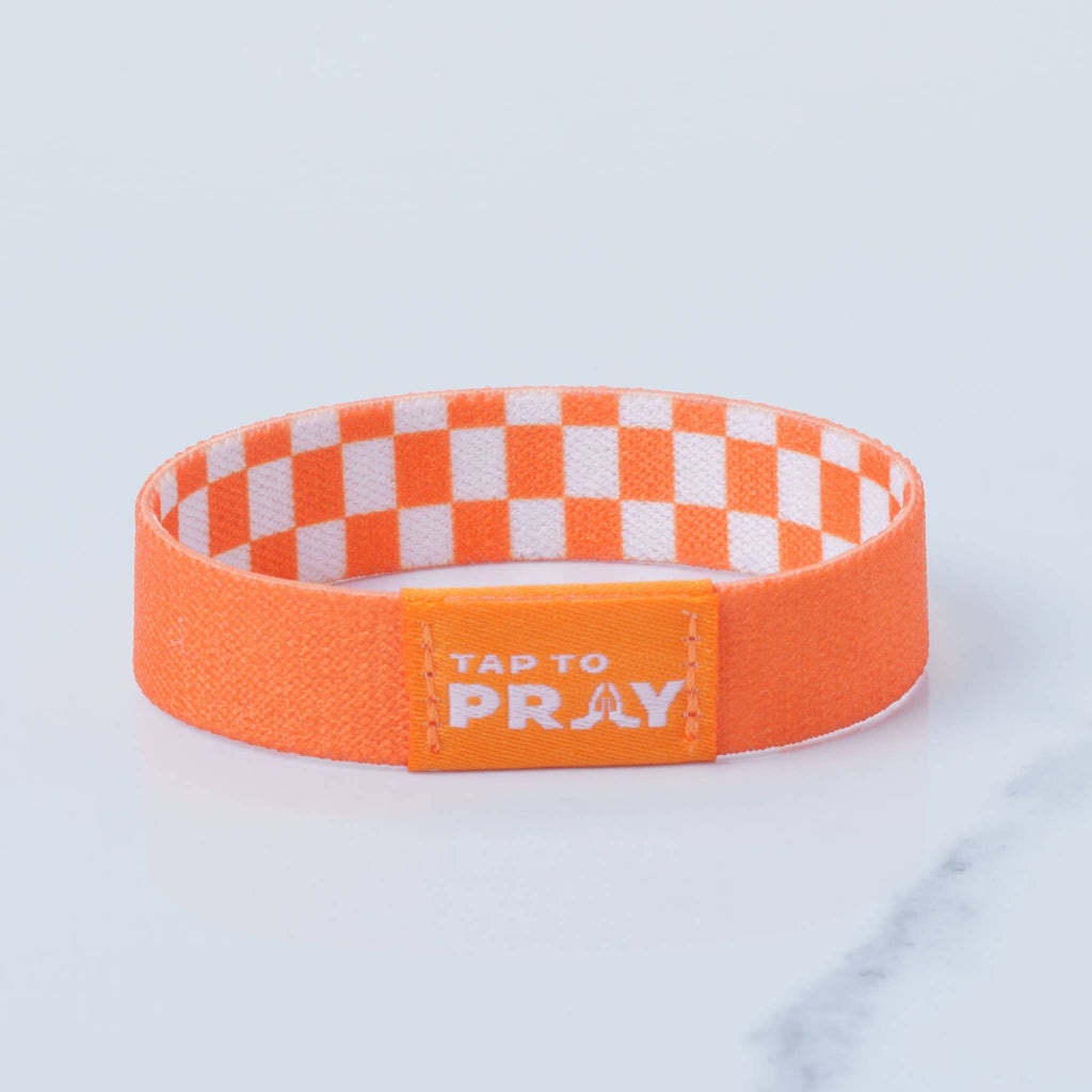 Versible - Tap To Pray™ Wristbands - Orange & White Checkers