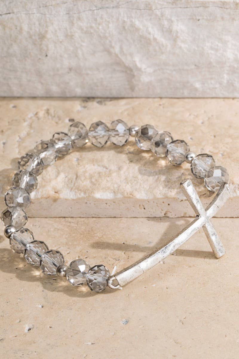 Hammered Metal Cross Beaded Bracelet