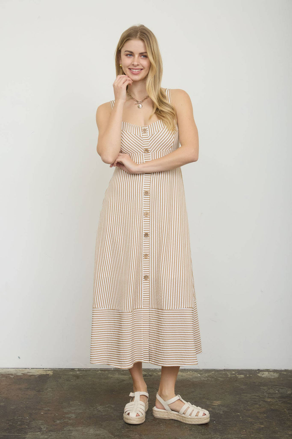 Blu Pepper - STRIPE SWEETHEART BUTTON DOWN SLEEVELESS MIDI DRESS