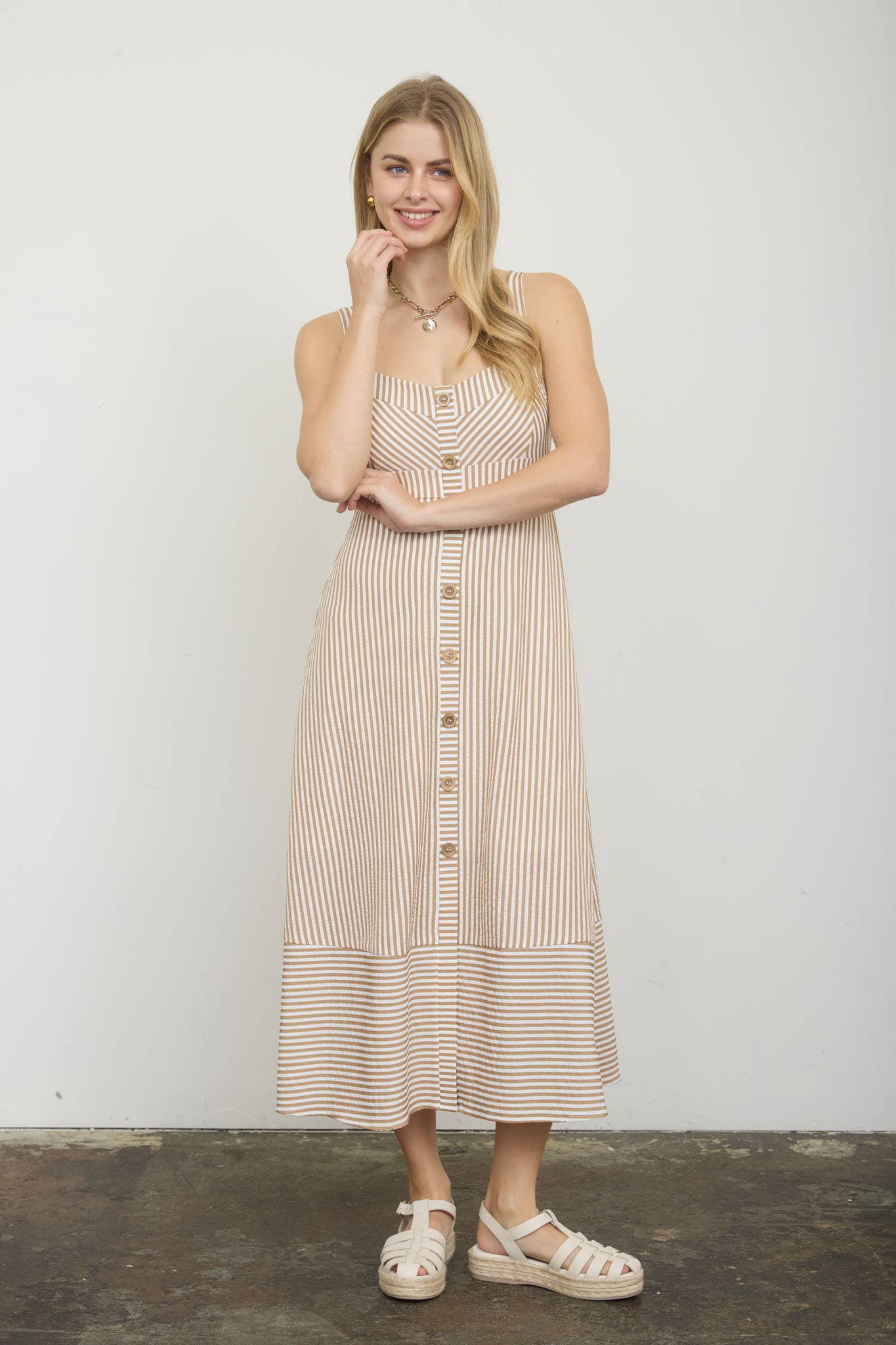 Blu Pepper - STRIPE SWEETHEART BUTTON DOWN SLEEVELESS MIDI DRESS