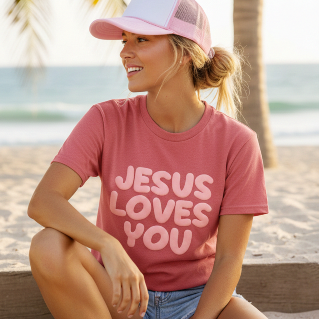 Fashion City - JESUS LOVES YOU PUFF Garment-Dyed Heavy T-Shirt