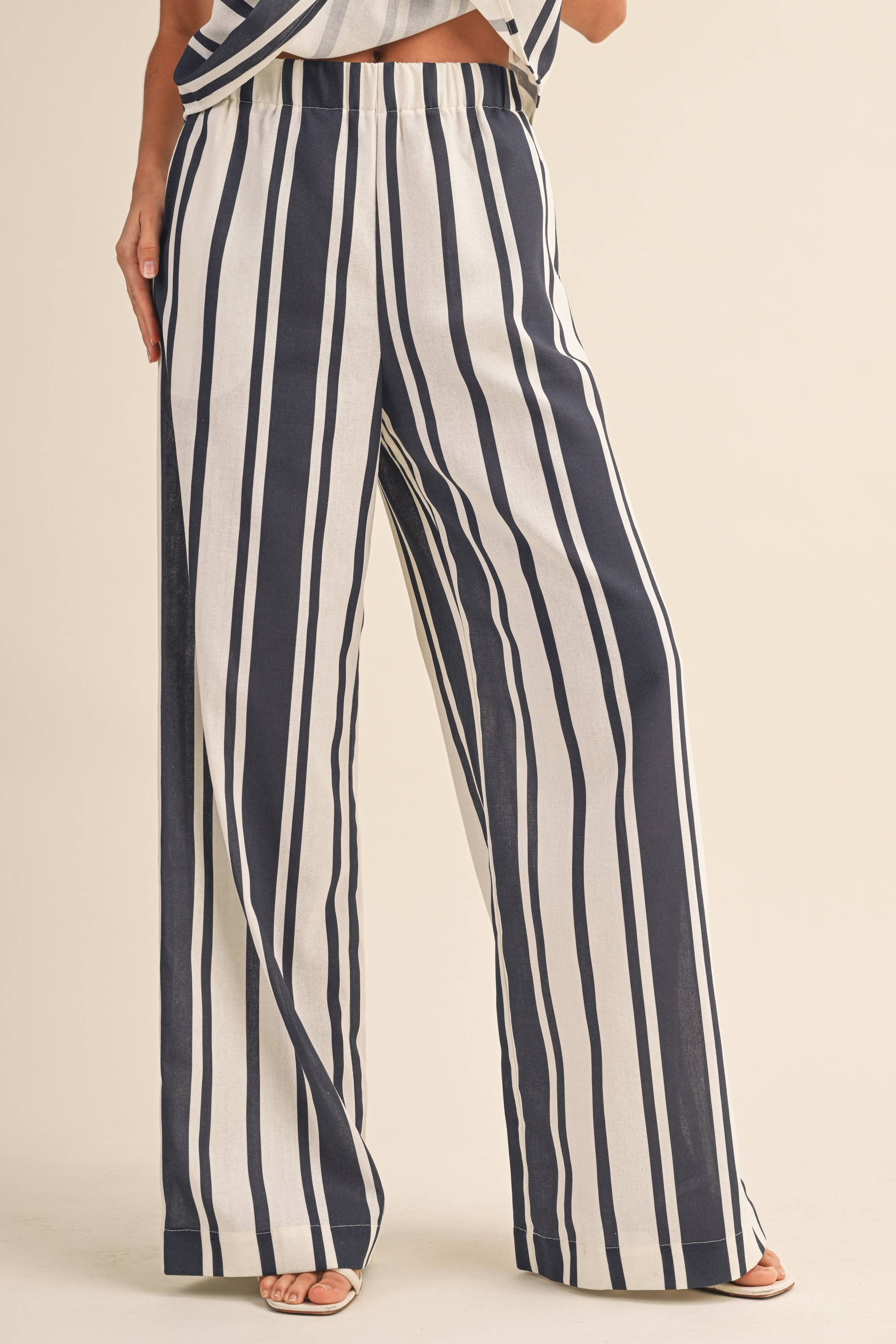 Klesis - IST6376 STRIPED LINEN TUBE TOP AND WIDE LEG PANTS SET