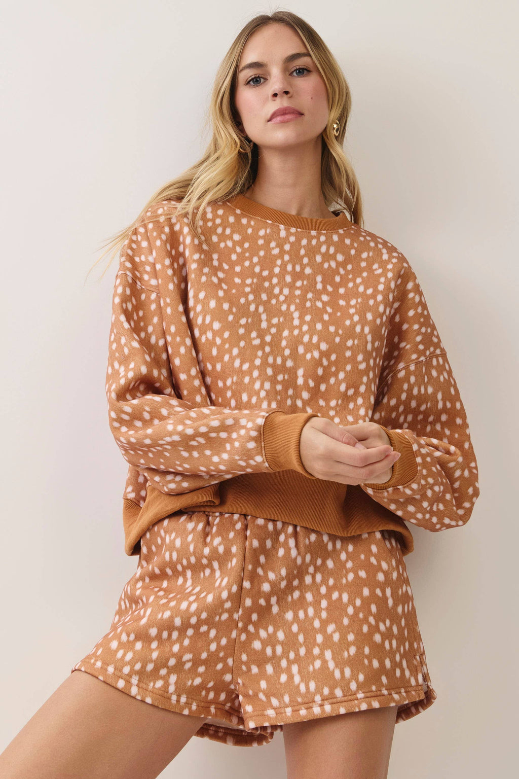 Spotted print Dropped Shoulder Set