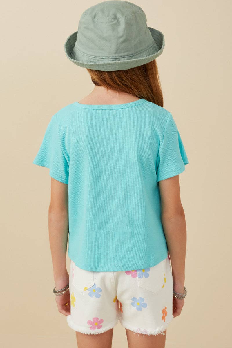 Girls Self Binding Caged Knit T Shirt