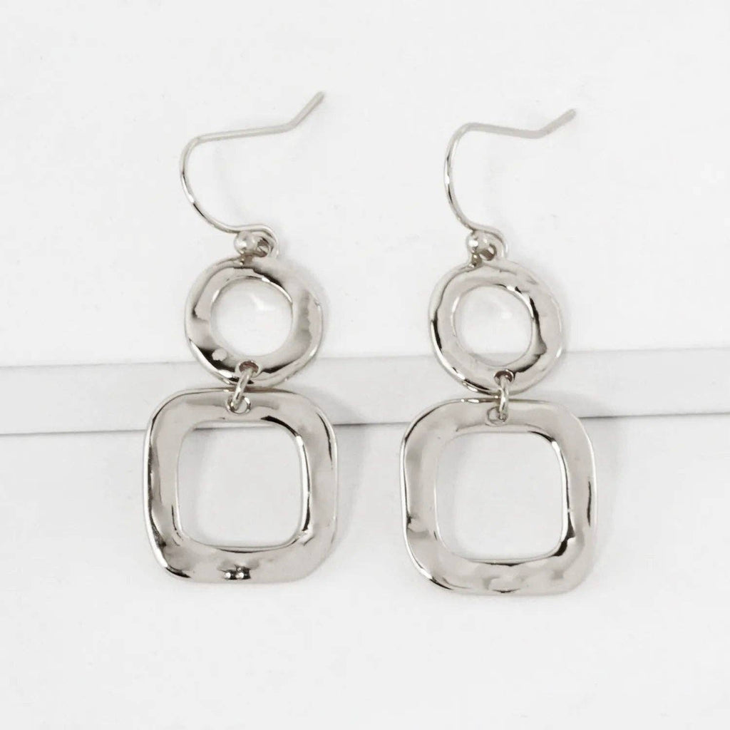Wild Honey - Geometric Hammered Dual Tier Drop Earrings