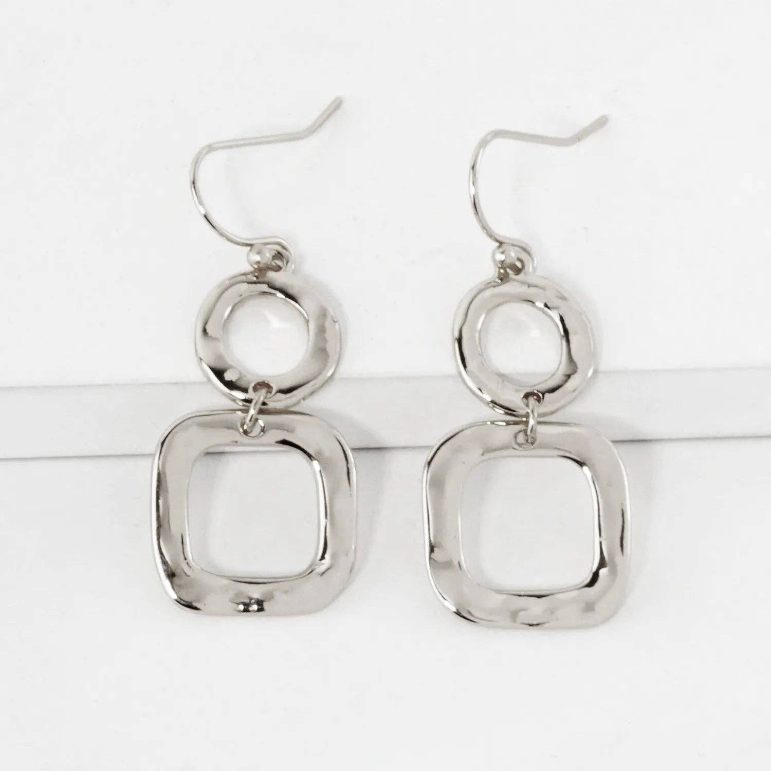 Wild Honey - Geometric Hammered Dual Tier Drop Earrings