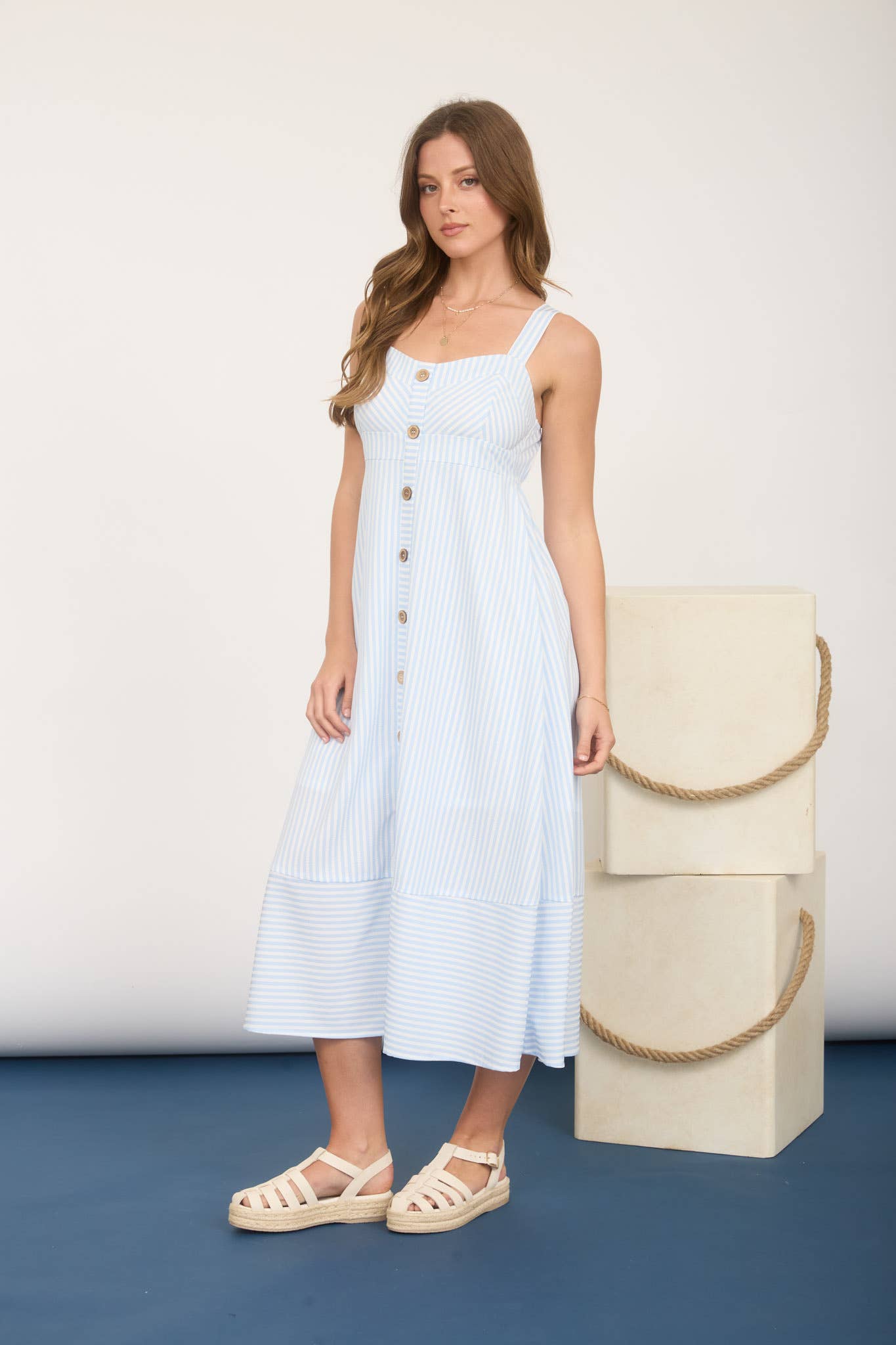Blu Pepper - STRIPE SWEETHEART BUTTON DOWN SLEEVELESS MIDI DRESS