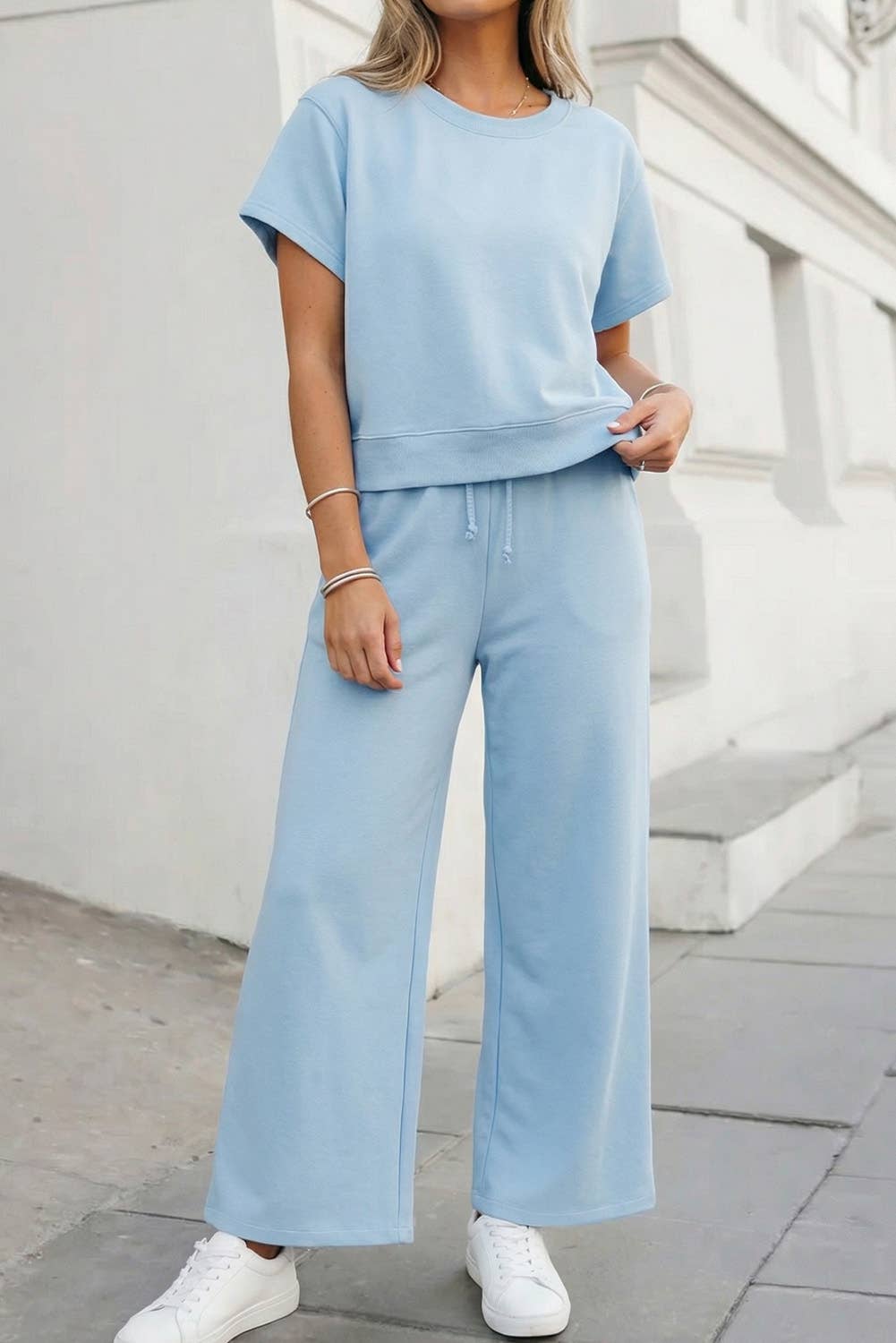 Aapparella - Soft Color Tee & Wide Leg Pants 2pcs Set | S-XL Plus 1X-4X