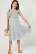 Girls Sleeveless Smocked Detail Ruffled Tiered Dress