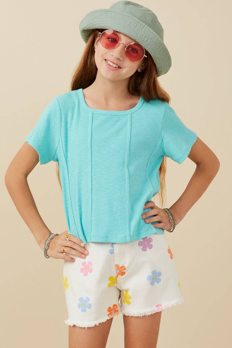 Girls Self Binding Caged Knit T Shirt