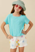 Girls Self Binding Caged Knit T Shirt