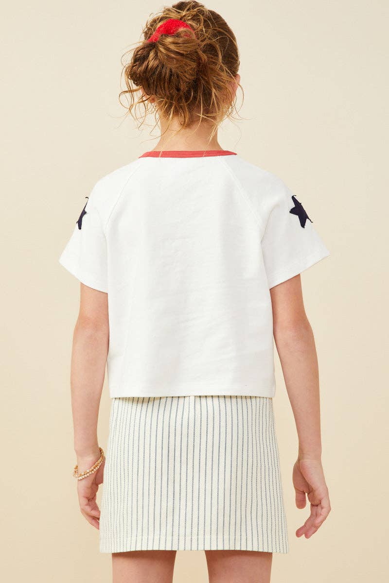 Girls USA And Star Patch Ringer Knit T Shirt