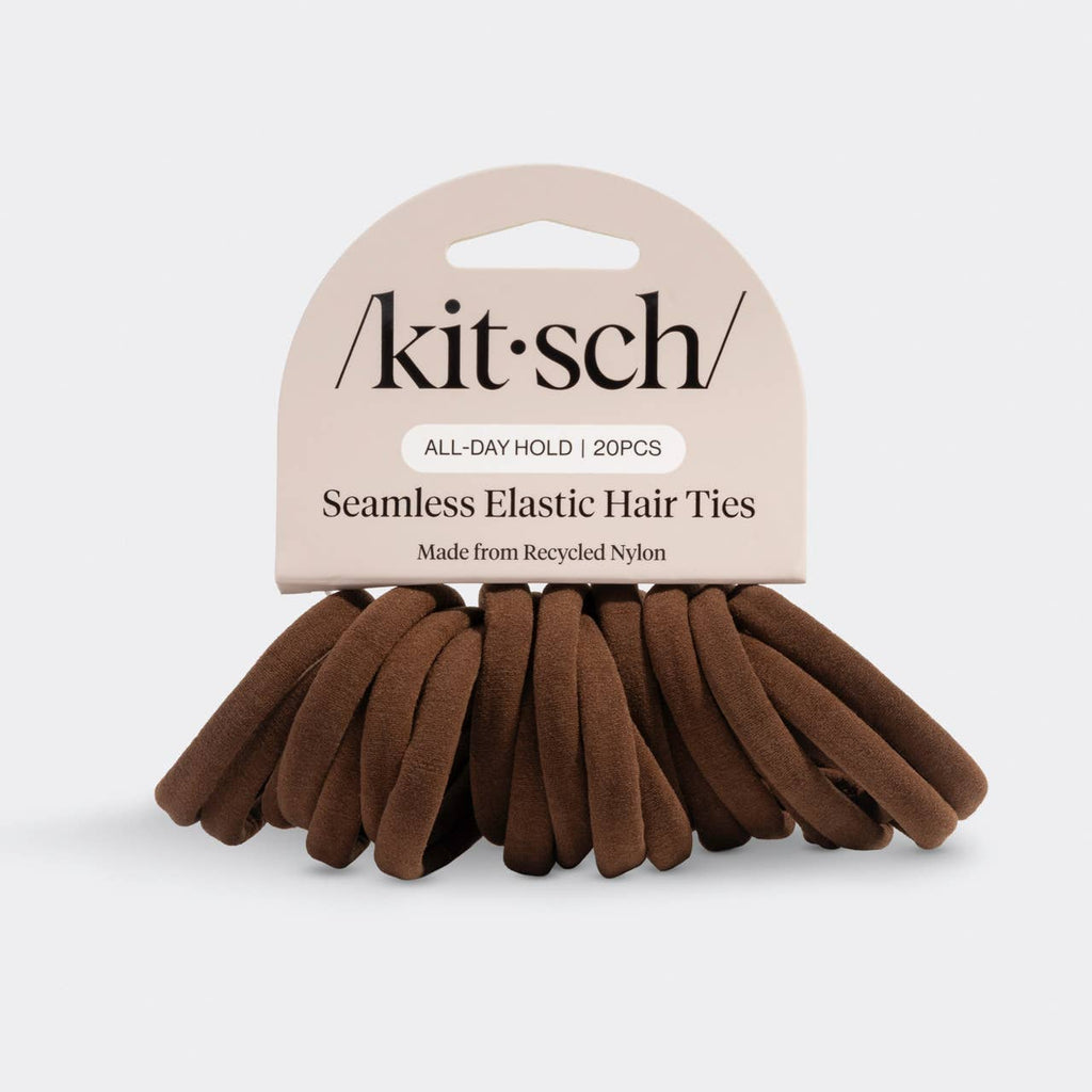 KITSCH - Recycled Fabric Seamless Hair Elastics 20pc Set - Chocolate