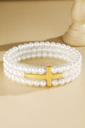 Urbanista - 3-Layer Pearl Cross Stretch Bracelet