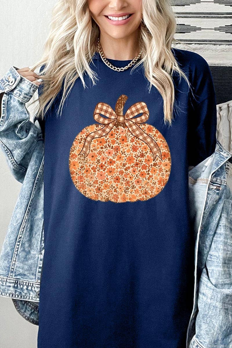 COLORBEAR - Floral Fall Pumpkin Graphic Heavy Cotton Tee